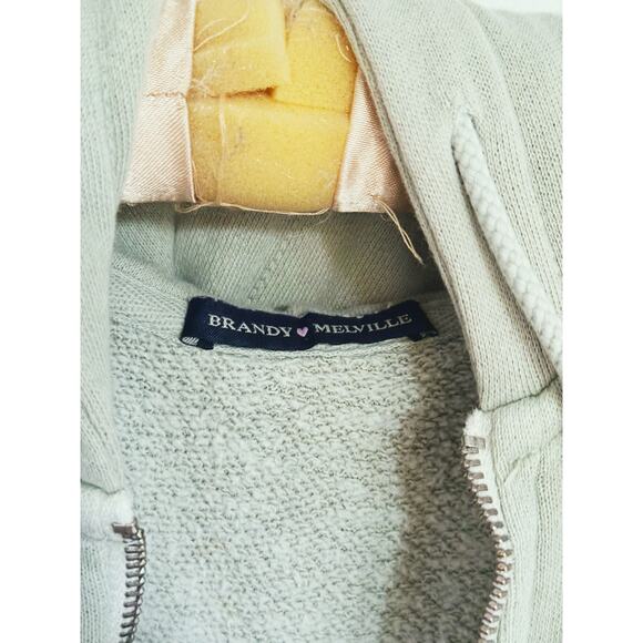 Brandy Melville Full Zip Hoodie Sweatshirt Large Sage Green Cozy Grunge - Picture 4 of 10
